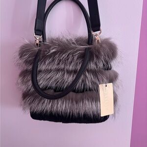 Black and Gray Fur Women Bag